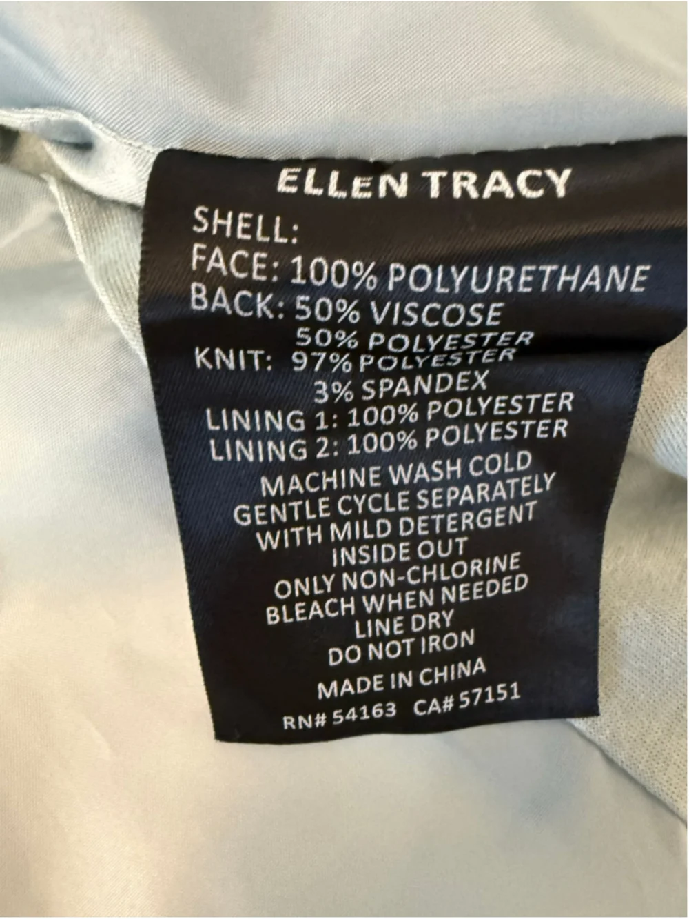 Ellen Tracy Light Blue Vegan Leather Jacket - Gold Zippers - NWOT Size Small